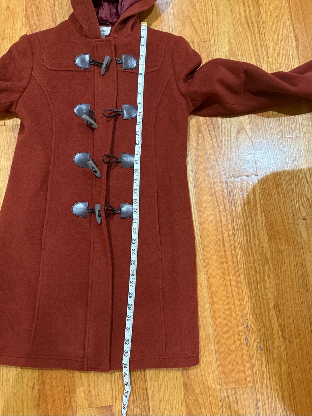 LL Bean Classic Lambswool Duffel Coat 4R Rust Orange Thinsulate Hooded - Picture 8 of 10
